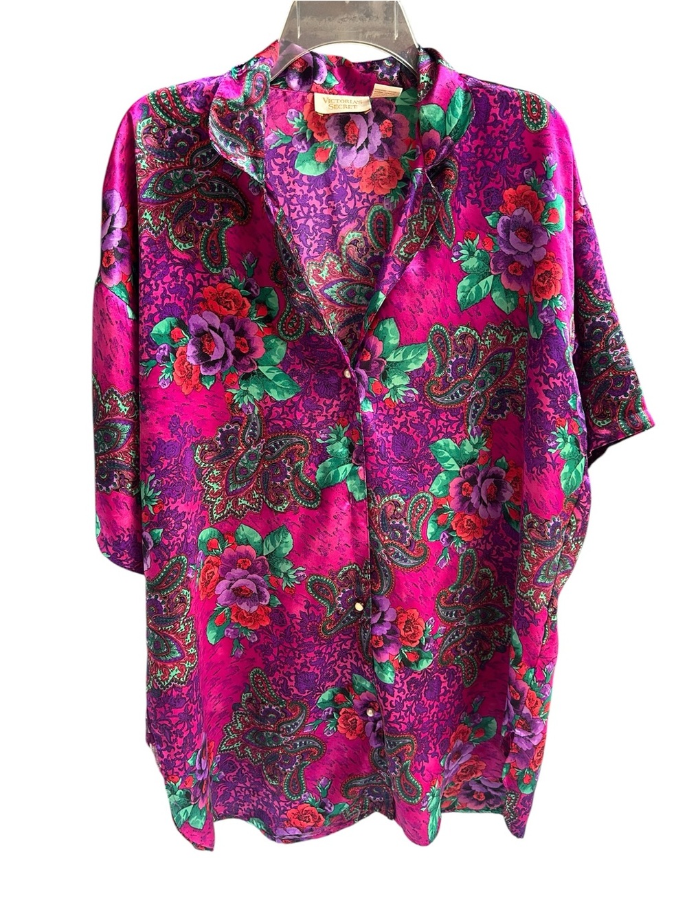 Victoria's Secret Gold Label Paisley Floral Satin Sleep Shirt Size M/L